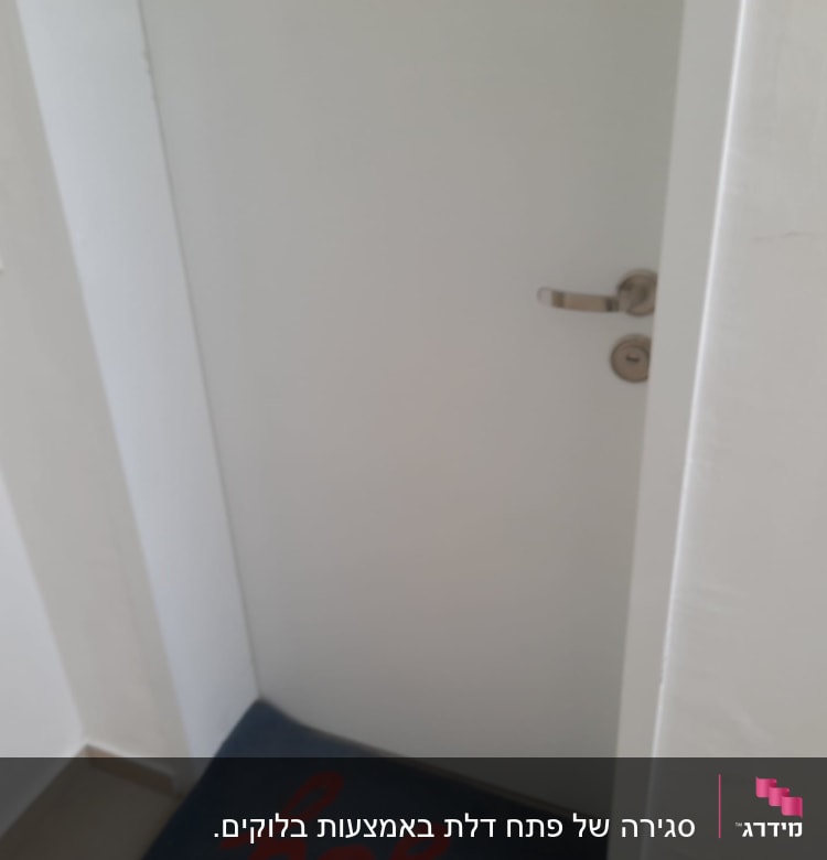 דלת לבנה עם ידית מתכת, קיר צבוע